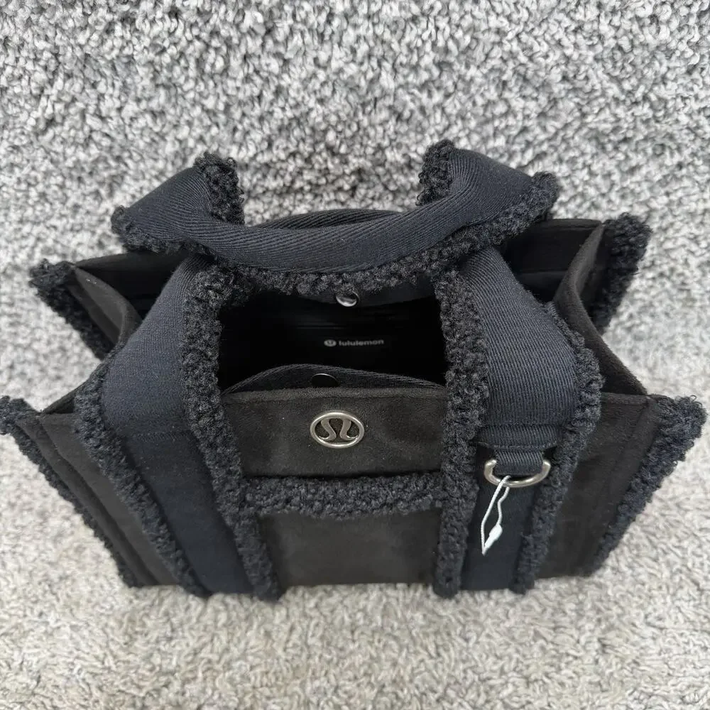 lululemon Boxy Mini Tote Bag 4.5L Black Faux Shearling Trim Handbag Purse New